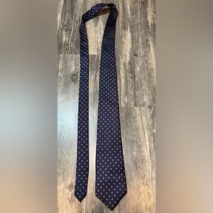 Vintage Yves Saint Laurent Silk Necktie Navy Blue Red Geometric Print